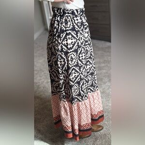 Boho Italian Black and White Patterned Skirt with Pink Accents